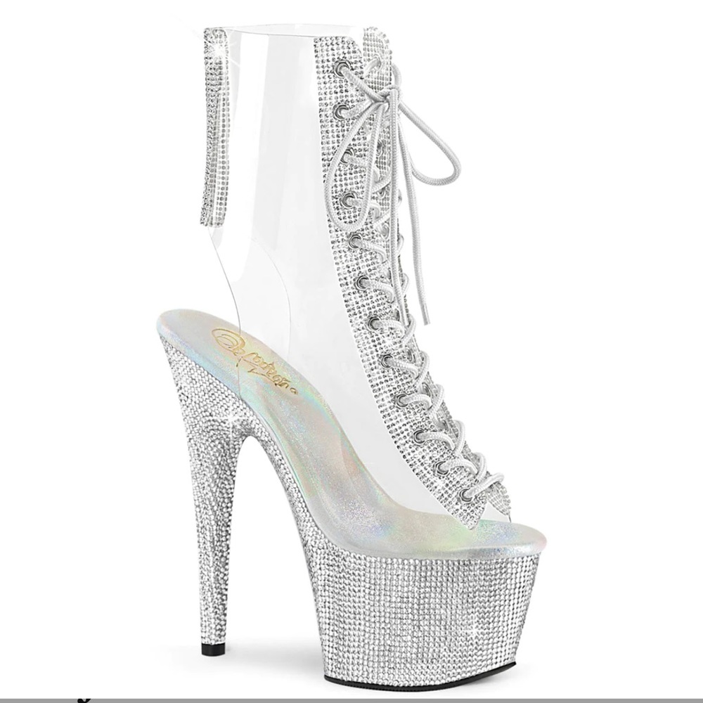 NEW Clear Rhinestone Pleaser booties sz 7